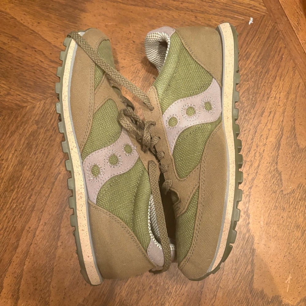 Vegan Saucony Jazz Olive and Cream Casual Sneakers